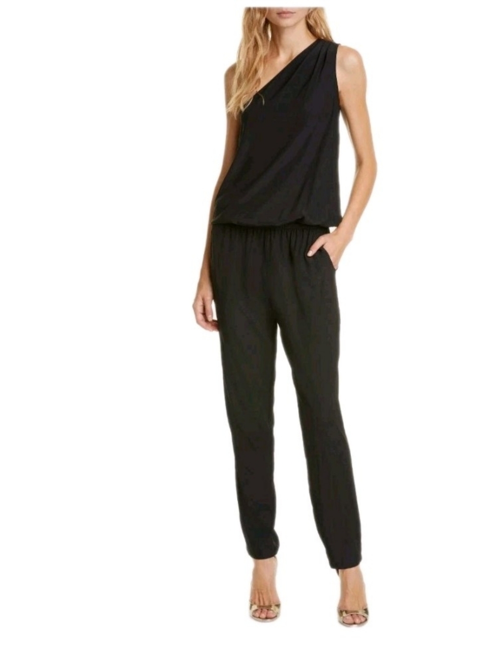 Ramy Brook Size XXS BLACK Lulu One-Shoulder Jumpsuit Msrp $465